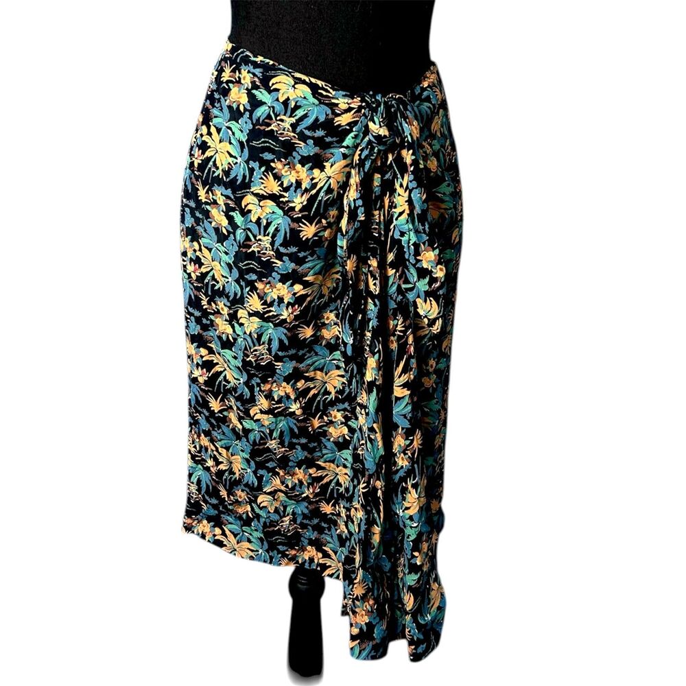 Vtg Womens Tropical Midi Wrap Tie Skirt Sz M Cruise Vacay Resort Beach Botanical